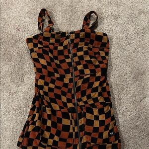 Vans Checkerboard Corduroy Mini Dress in Black, Rust & Mustard